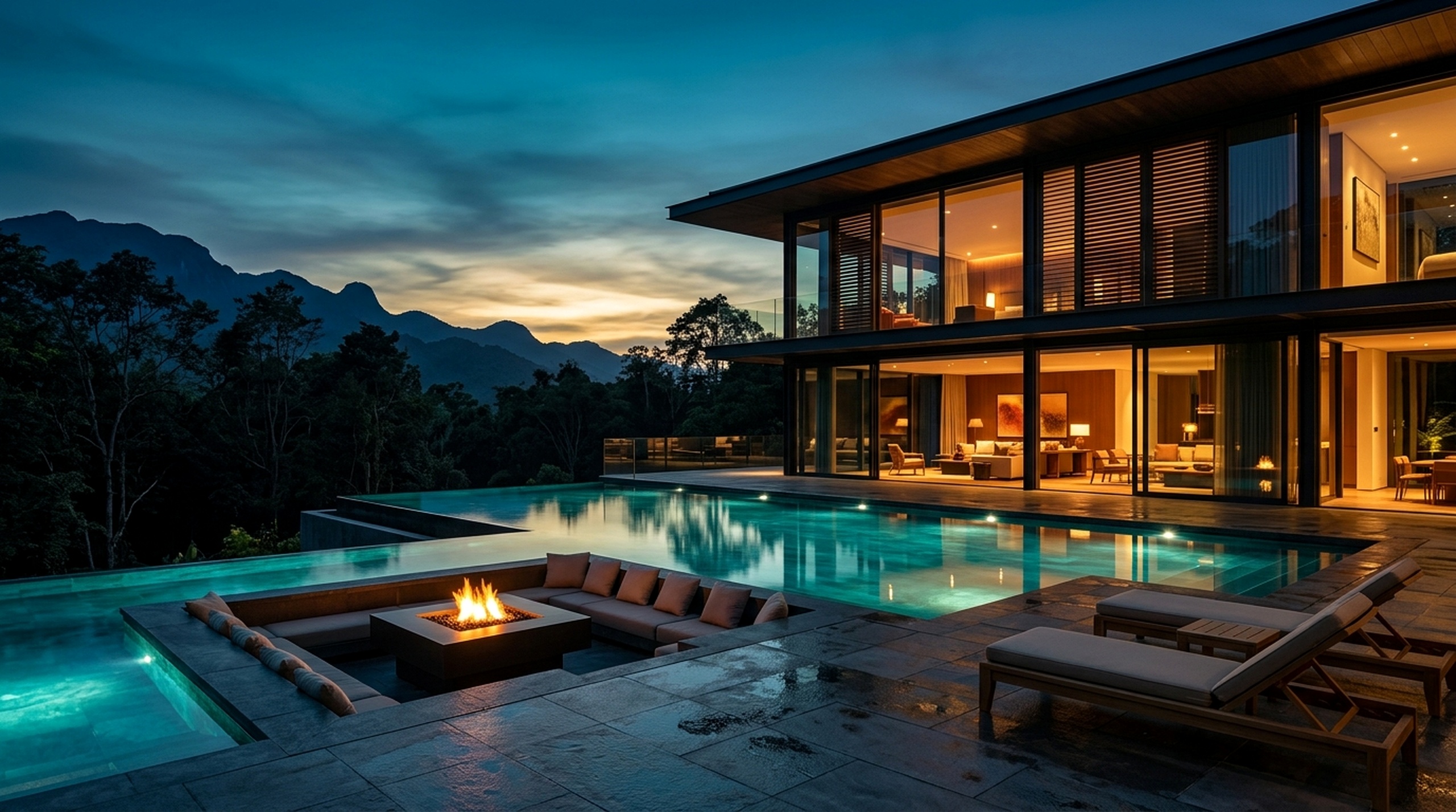 Luxury villa at dusk